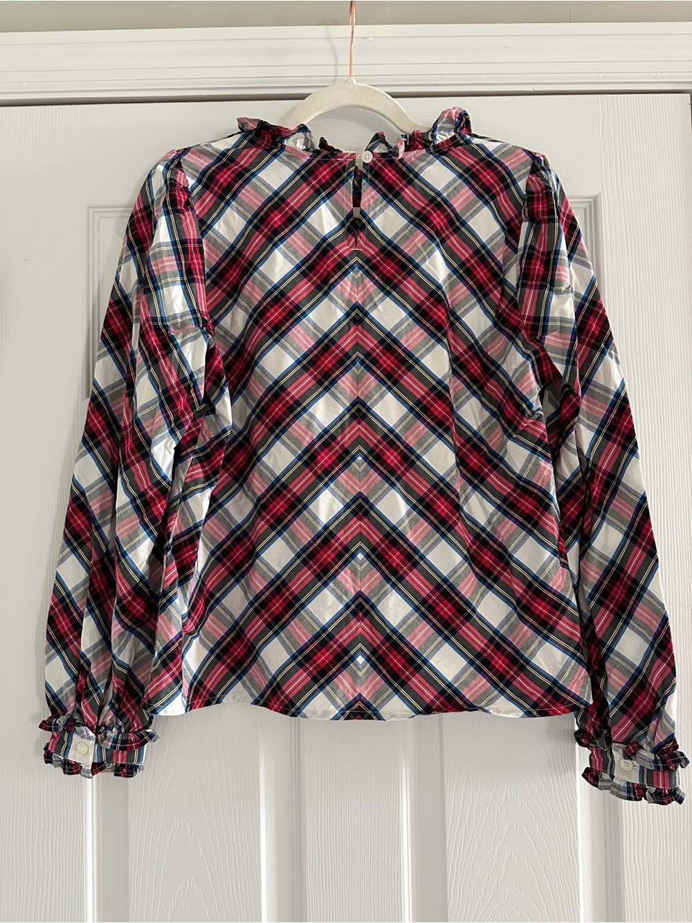 Plaid Ruffle-Neck Long-Sleeve Top - Picture 2 of 6